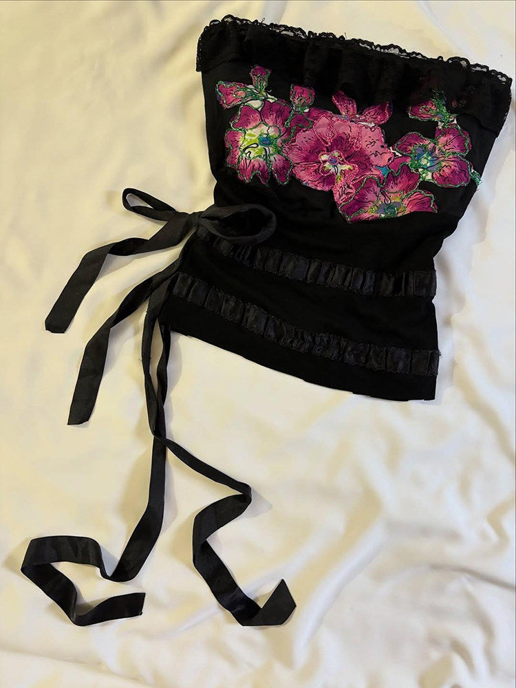 pink flower bow crop top