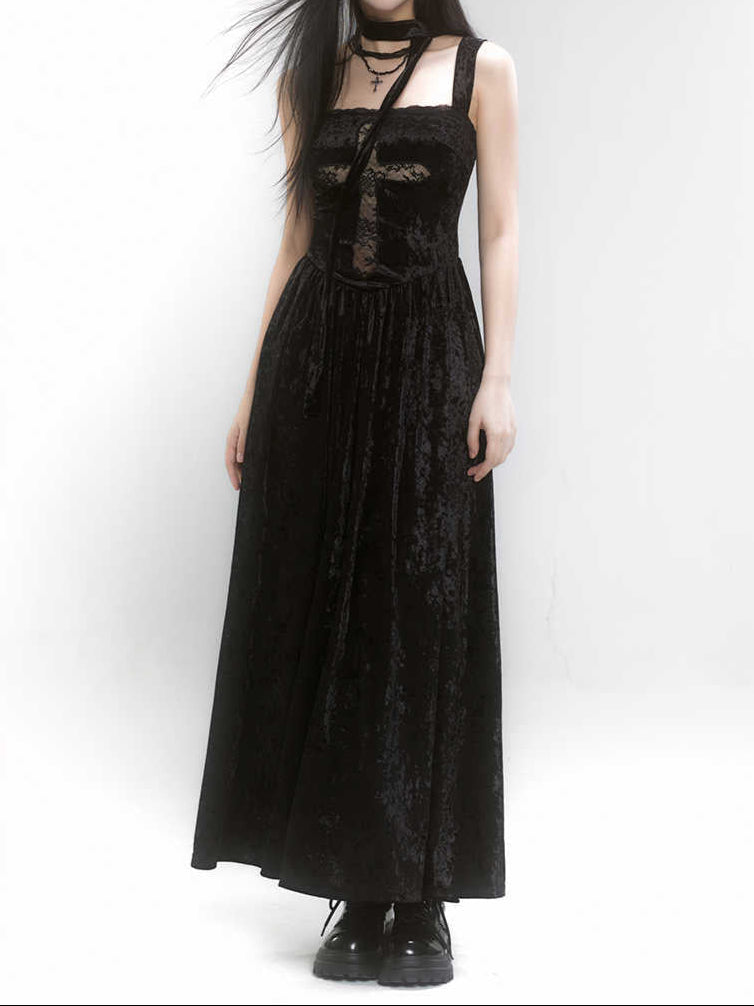 Goth Cross velvet Dark Coquette Dress