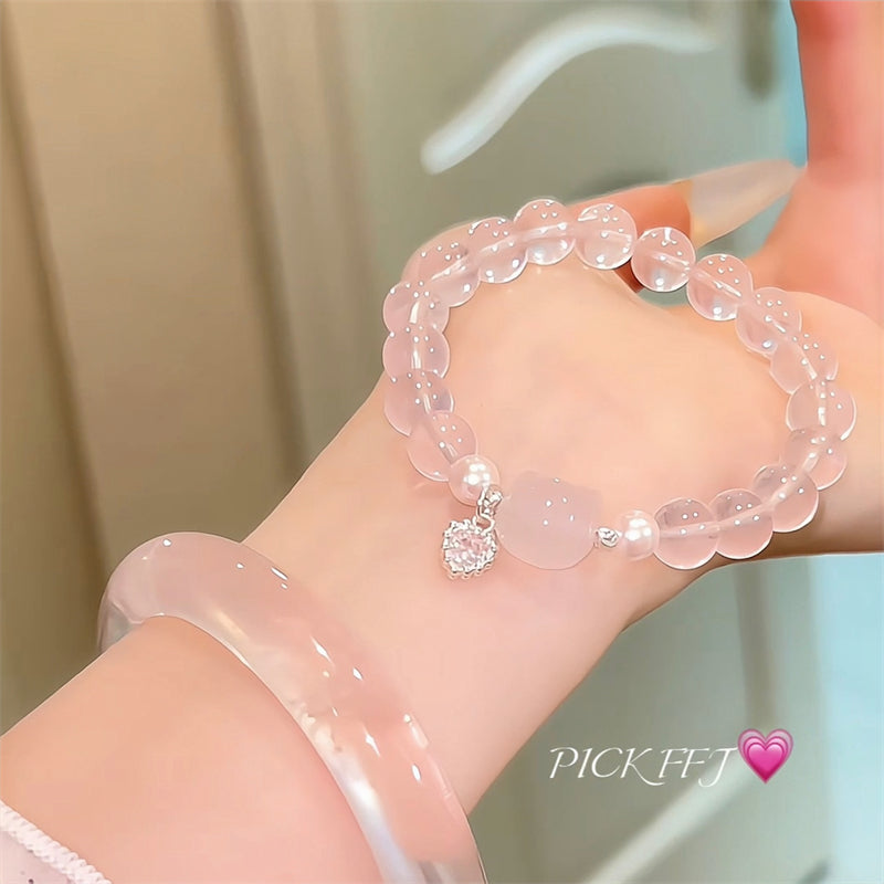 pink crystal cat bracelet