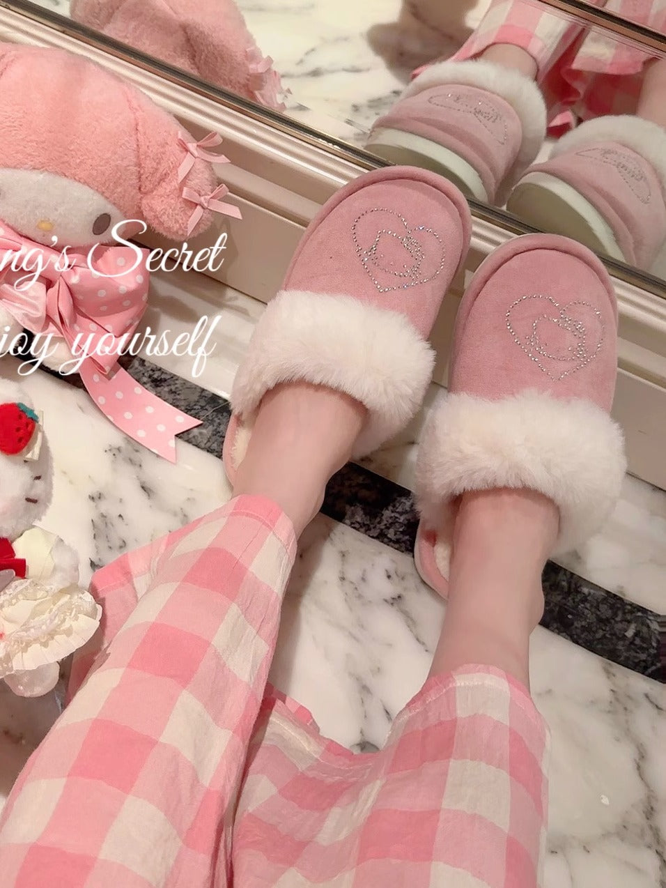 kawaii pink diamonds slippers
