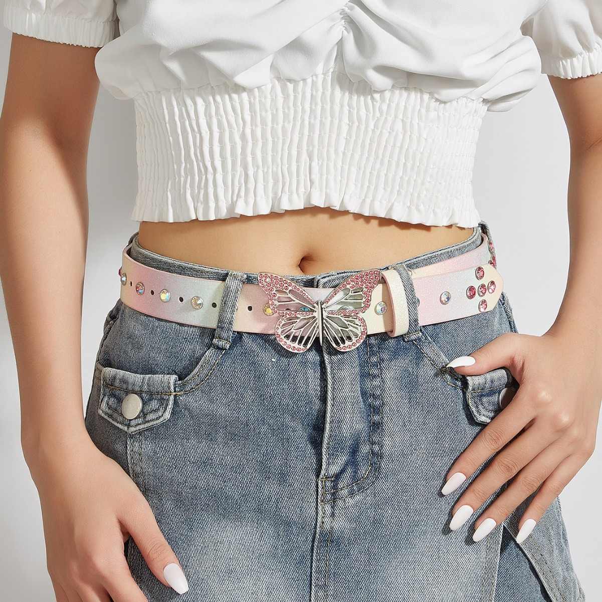 Y2K Butterfly Rhinestone Belt