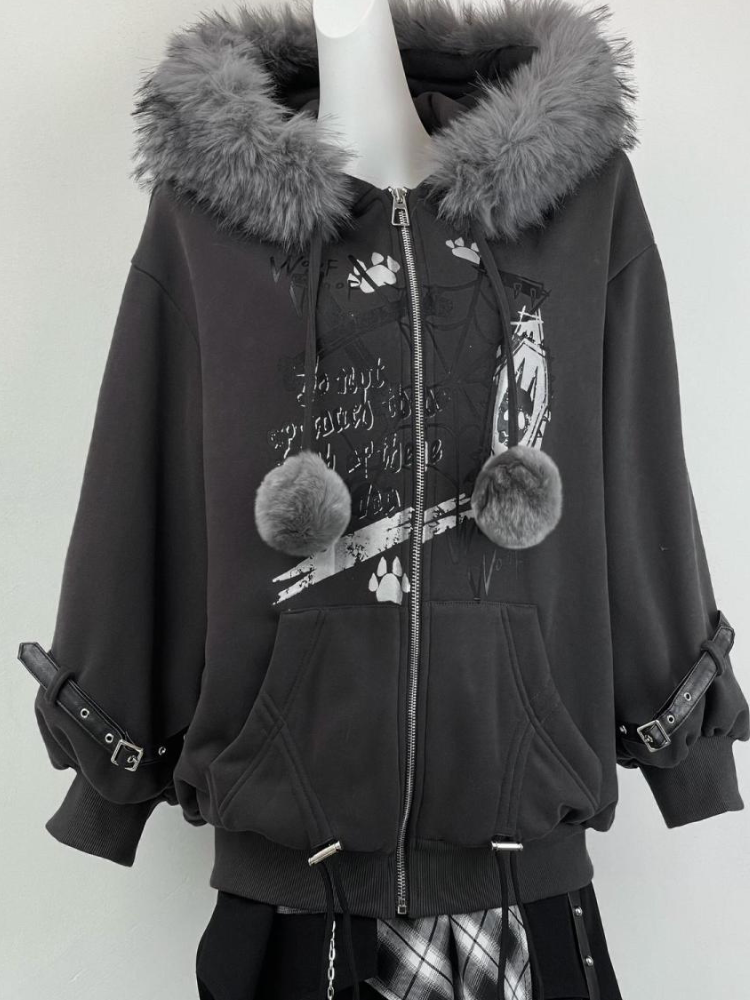 acubi gray fur hooded jacket