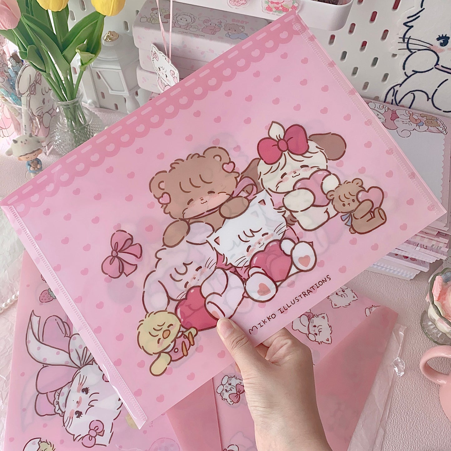 kawaii A4 snap button document bag