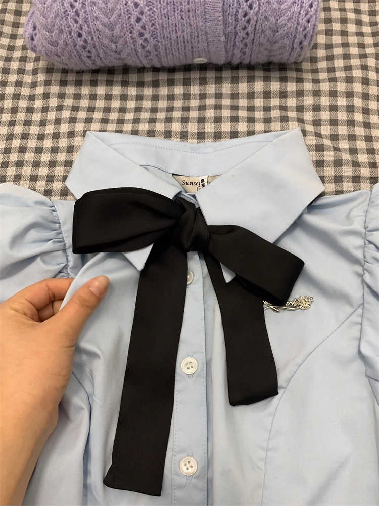 Retro College Puff Sleeves Shirt
