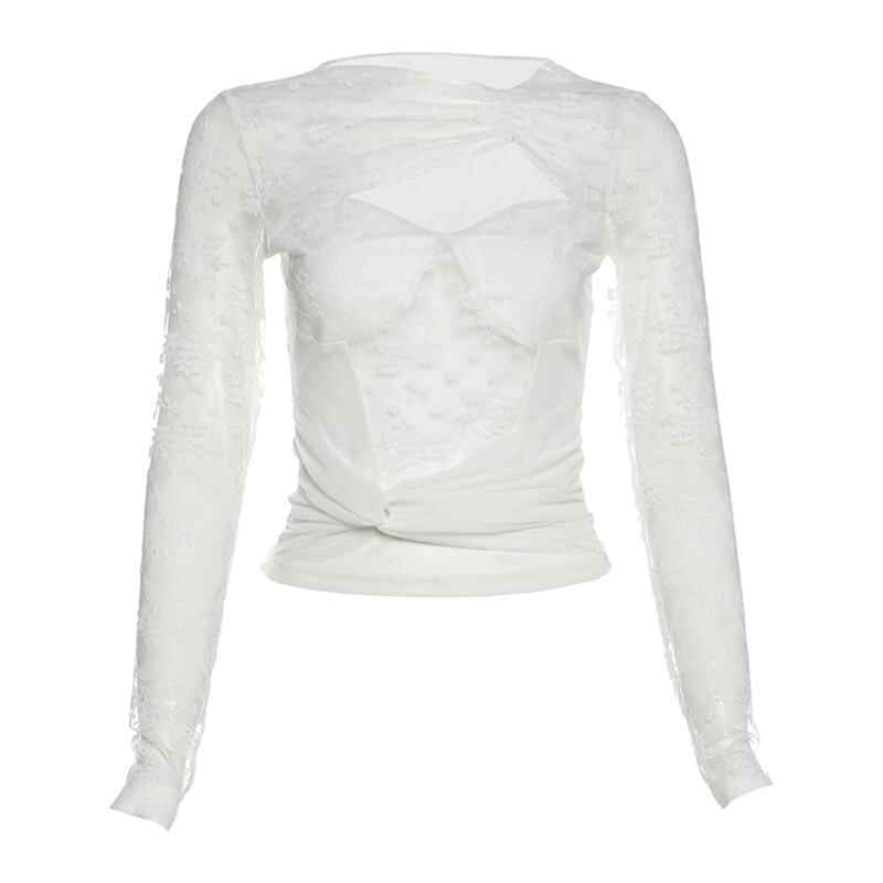 Mesh Lace Hollow Dark Coquette Long-sleeved Top