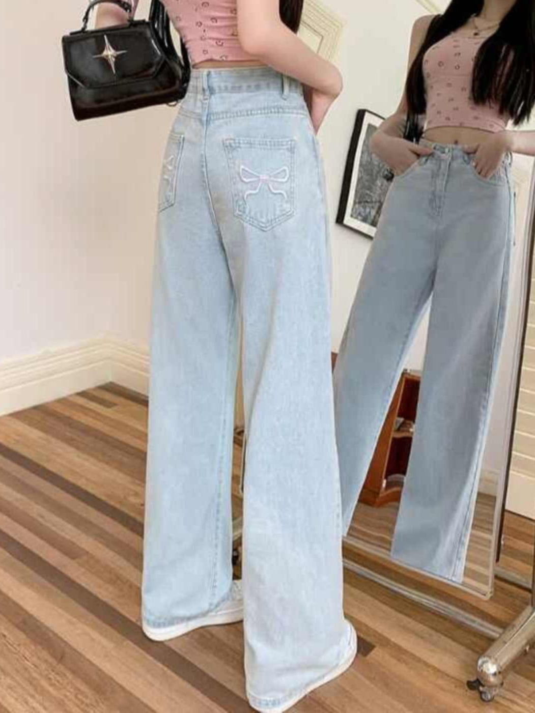 Coquette Bow Embroidered Jeans