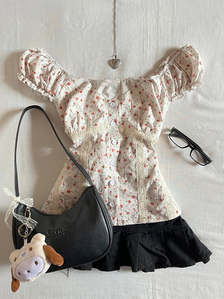 French floral puff-sleeved shirt