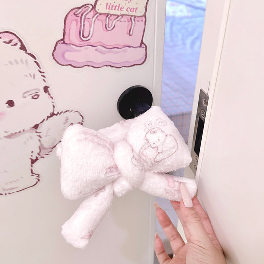 Door handle cover plush bow