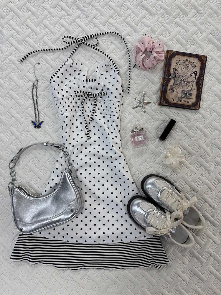 French White Polka Dot Dress