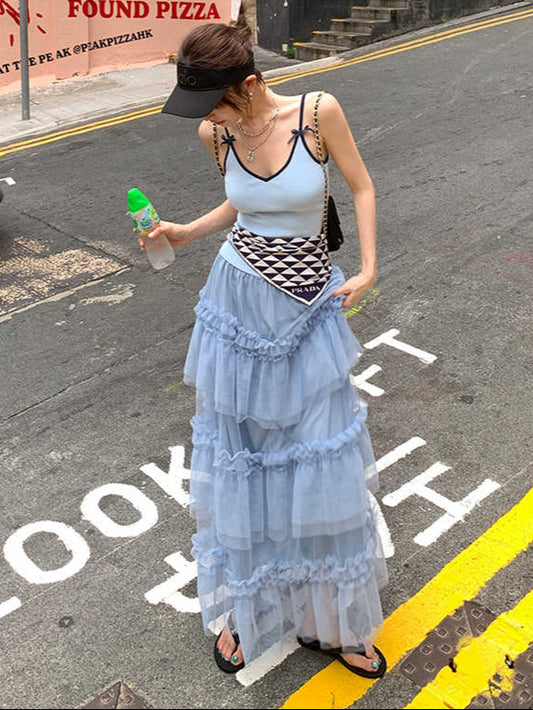 Blue Mesh Puffy Skirt
