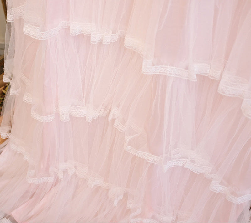 Retro white gauze lace pleated curtain