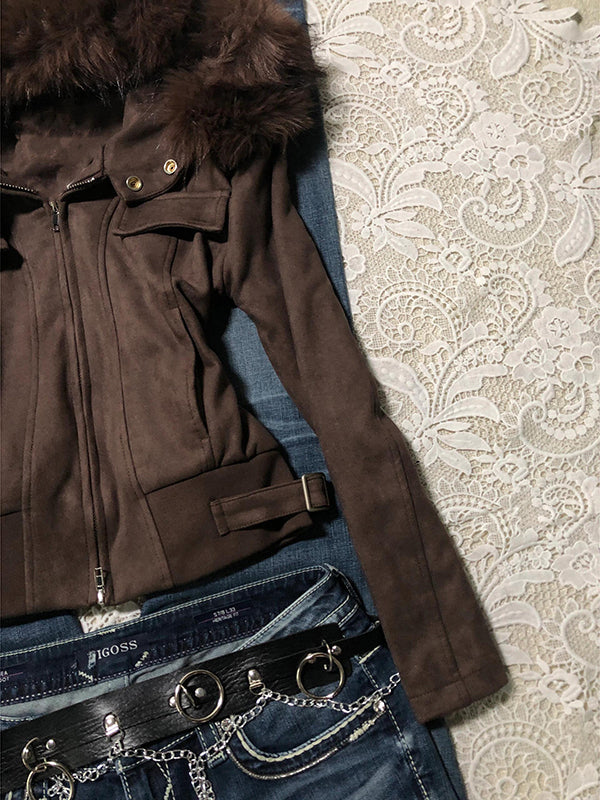 retro niche Maillard fur collar hooded short coat