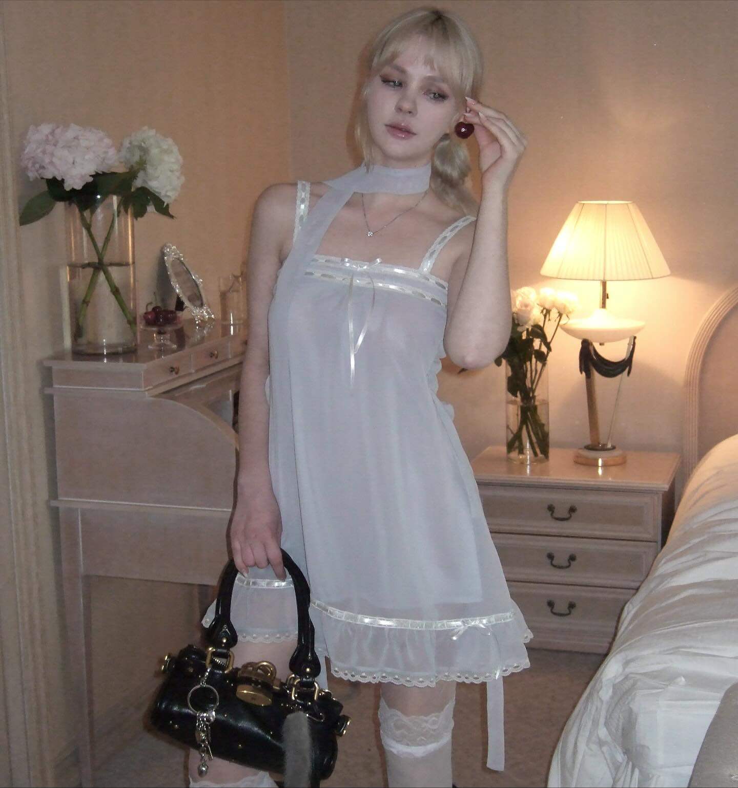 coquette lace suspender dress