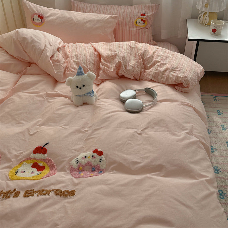 Katie Cake Cute Washed Cotton Sheets Four-piece Set