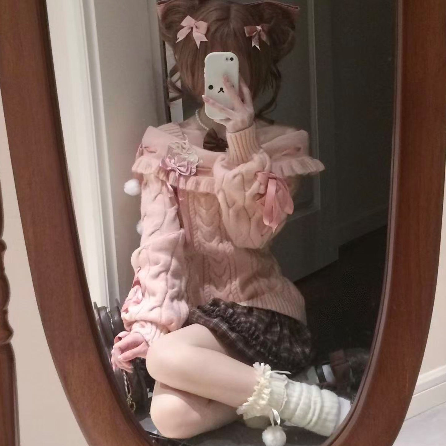 strap bow ruffled trim coquette sweater