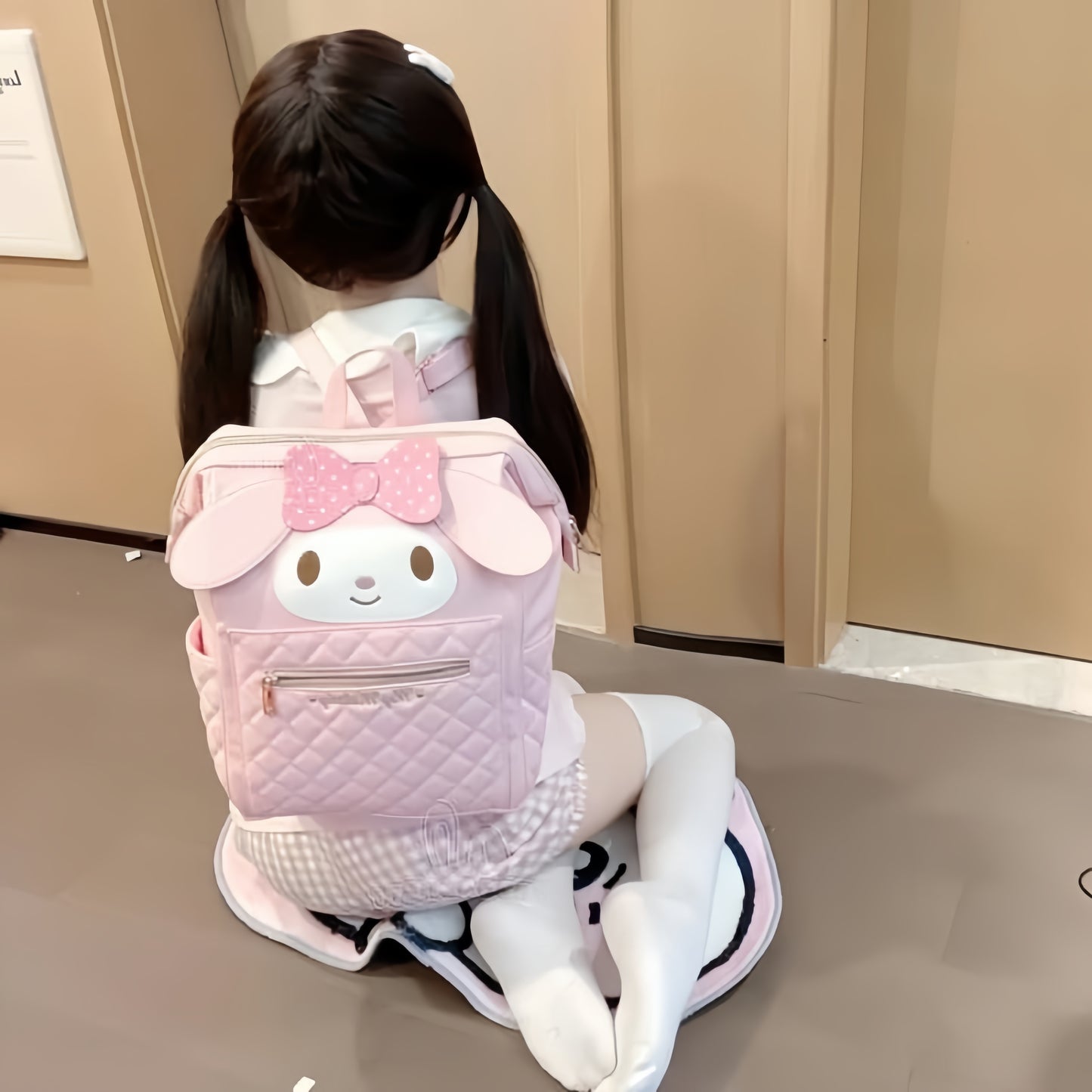 melody pink leather kawaii backpack
