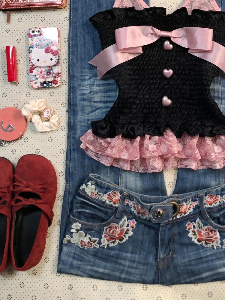 black&pink bow tank top