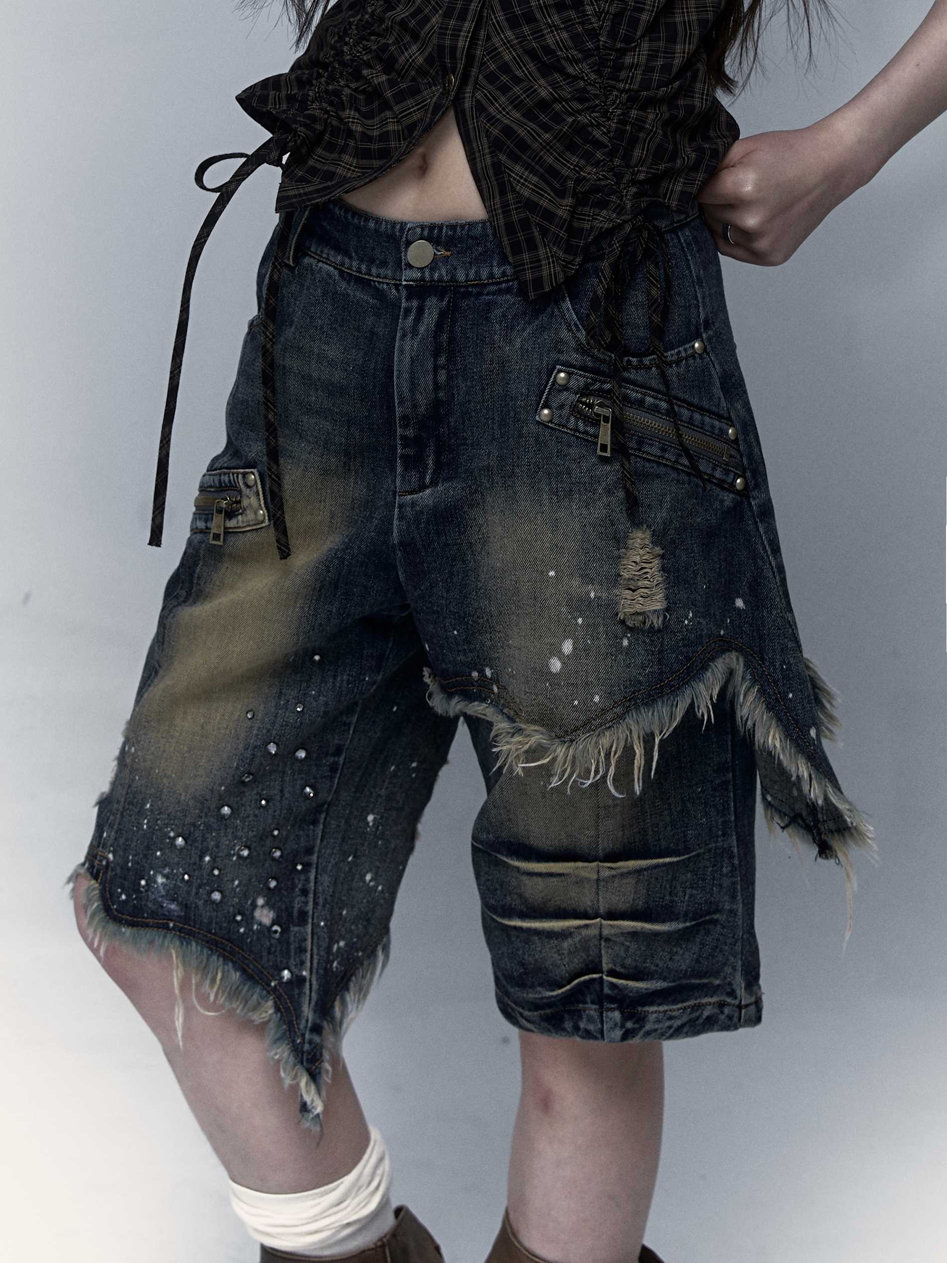 Punk Street Distressed Denim Shorts