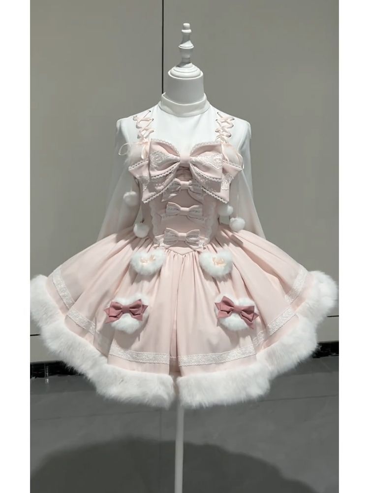 cute pink fur rabbit ears kawaii coat suit