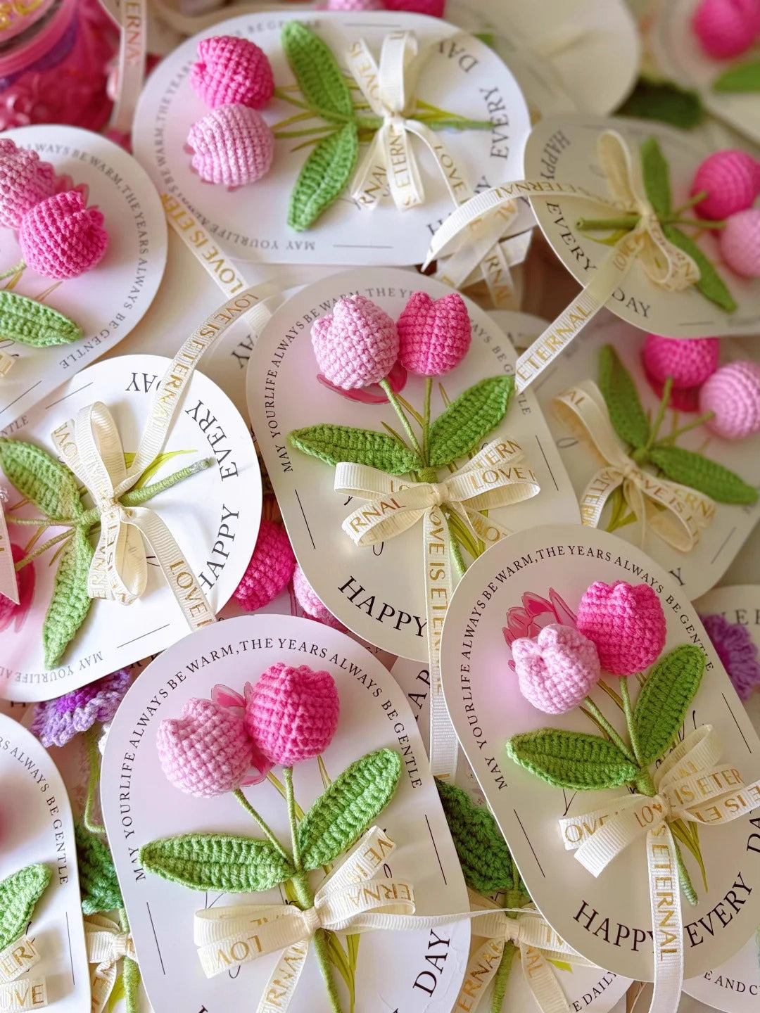 Tulip bouquet wool knitted greeting card