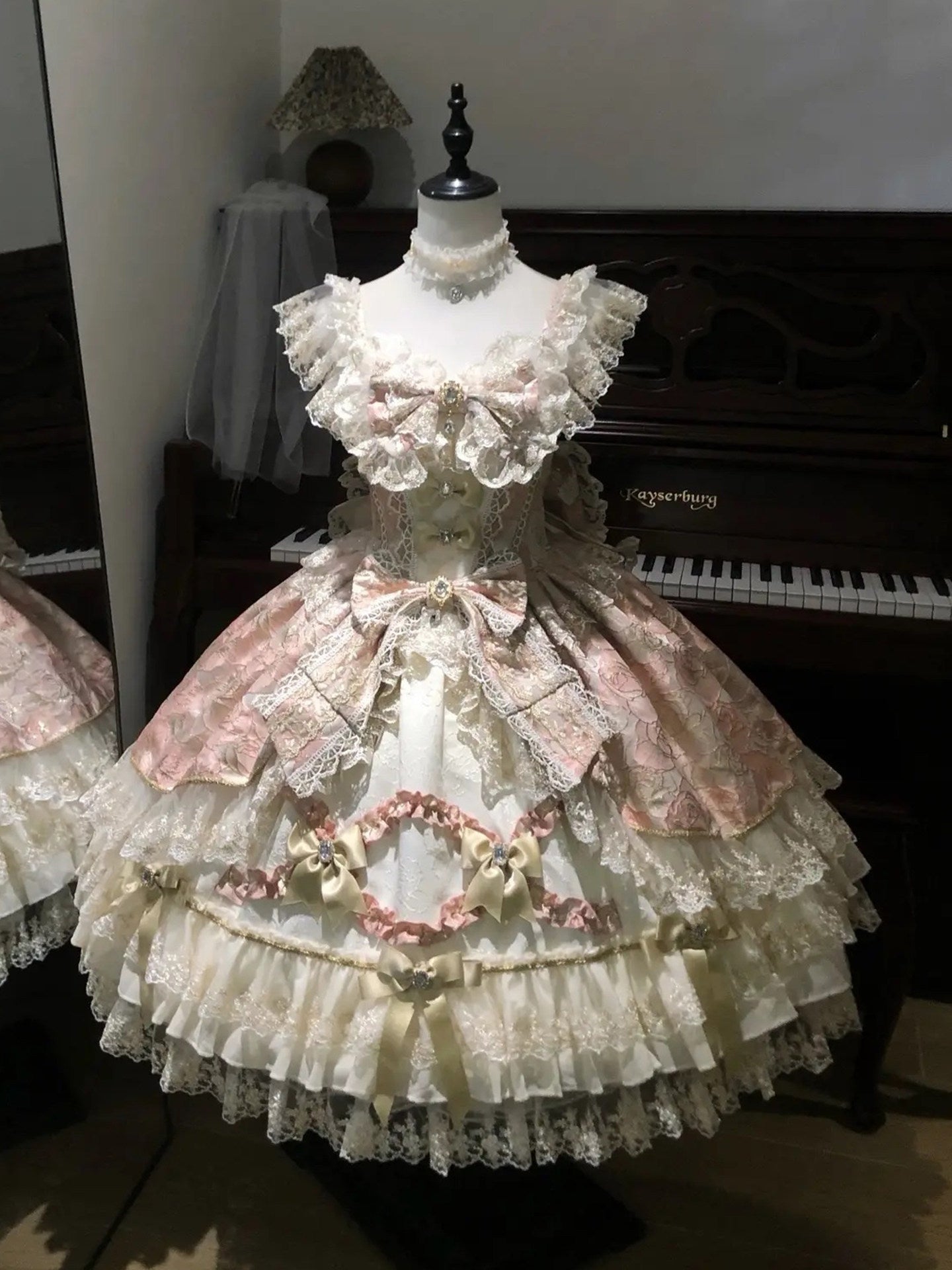 princess lace bow pink dress