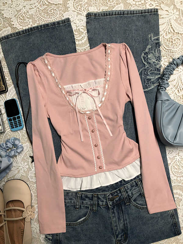 Soft Pink Long-sleeved T-shirt