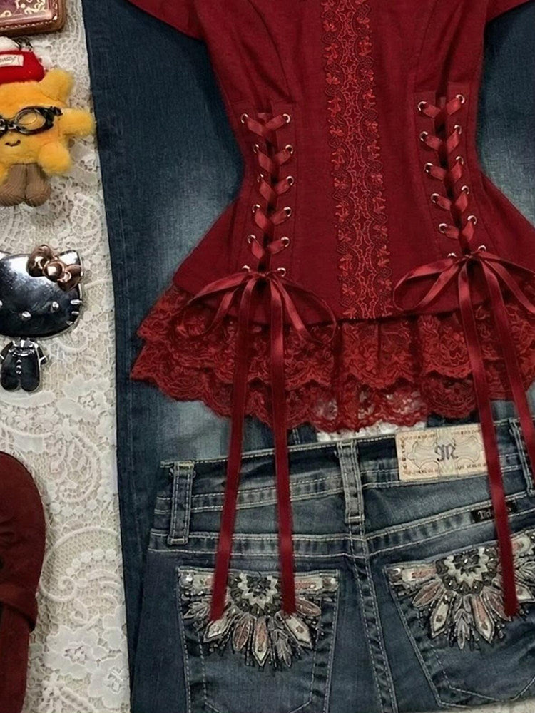 red straps bow shirt