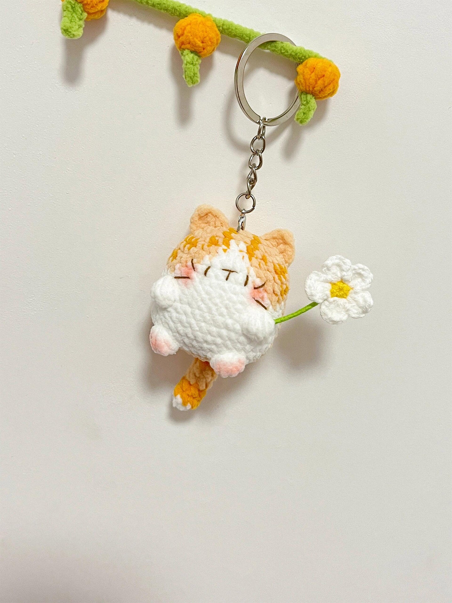 diy wool floral kitten pendant keychain doll