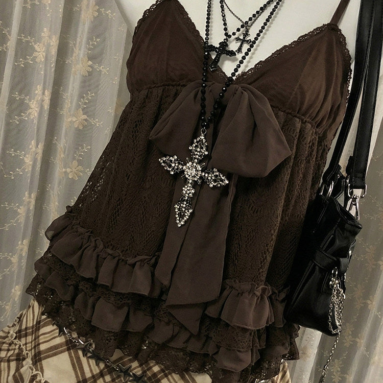 Brown Vintage Sweetheart Cami Top