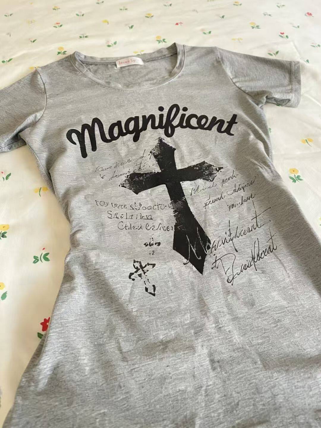 retro gray cross shirt