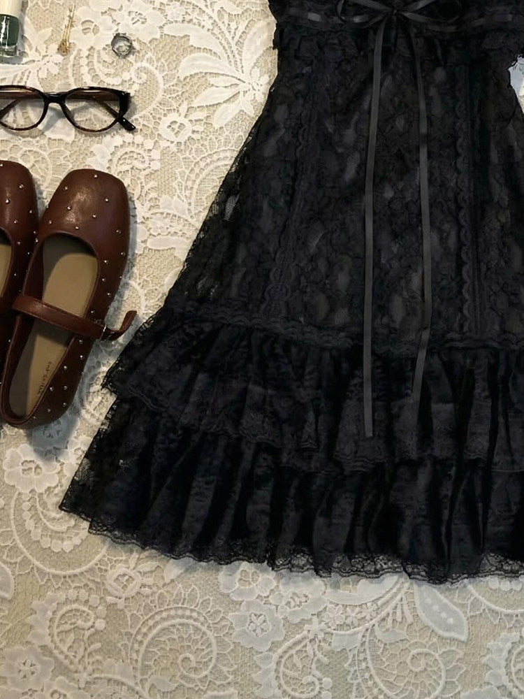 dark coquette ruffled dress