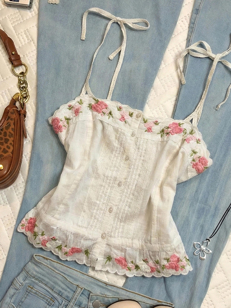 floral straps tank top