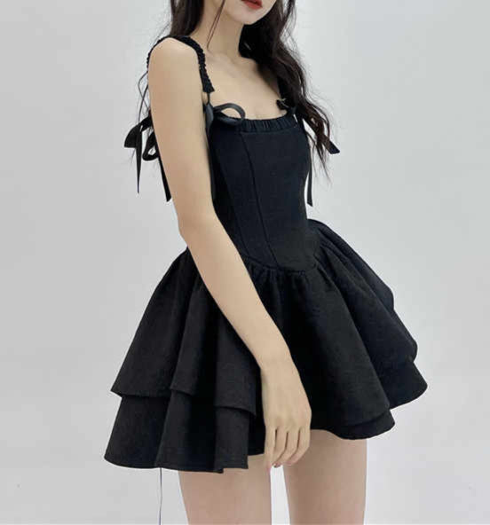 Dark Coquette Strap Mini Dress