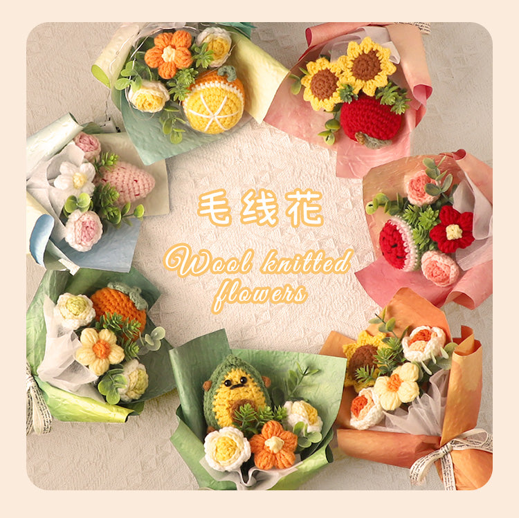 handmade knitted wool flower bouquet