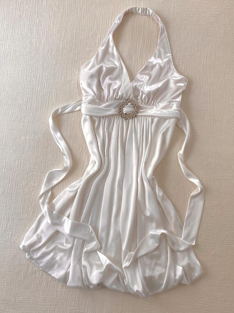 white straps halter dress