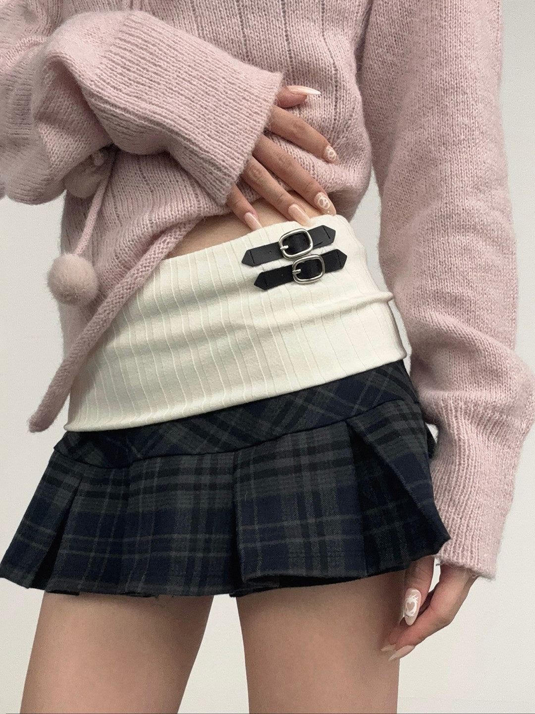 Vintage Plaid Patchwork Low-Rise Pleated Skirt