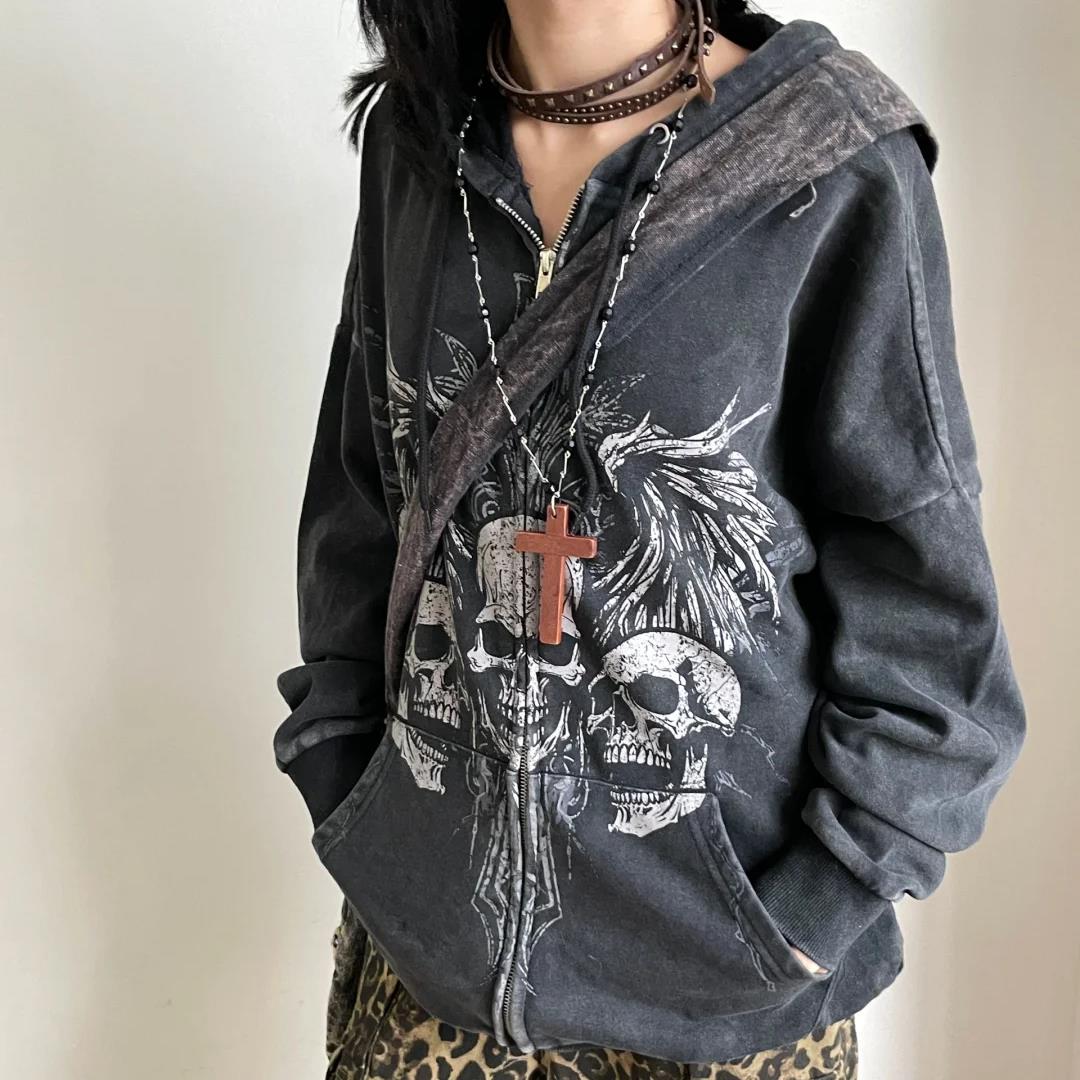 Gothic Skull Grunge Zip-up Hoodie