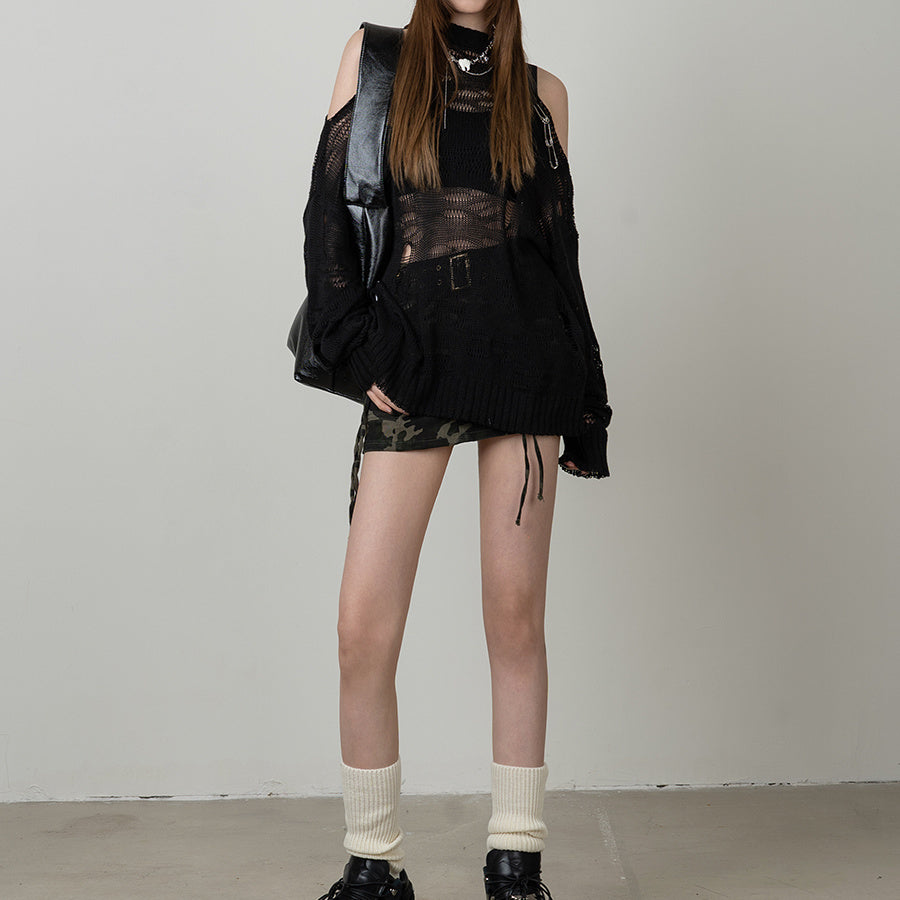 Y2K Mesh Hole Fishnet Off-shoulder Blouse