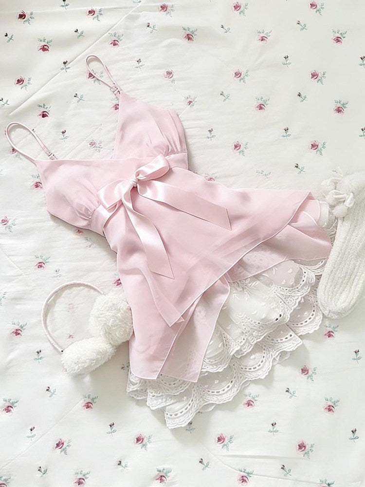pink bow mesh dress