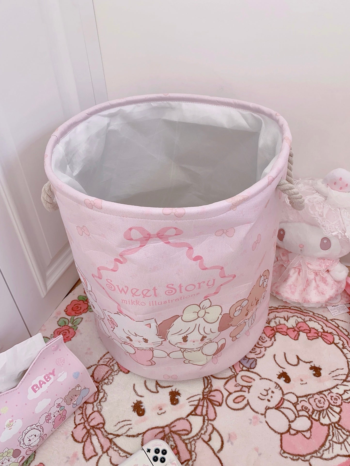 kawaii pink dirty clothes storage basket