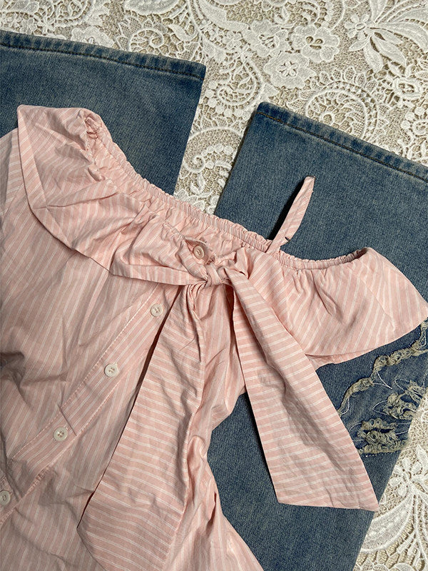 pink bow striped shirt