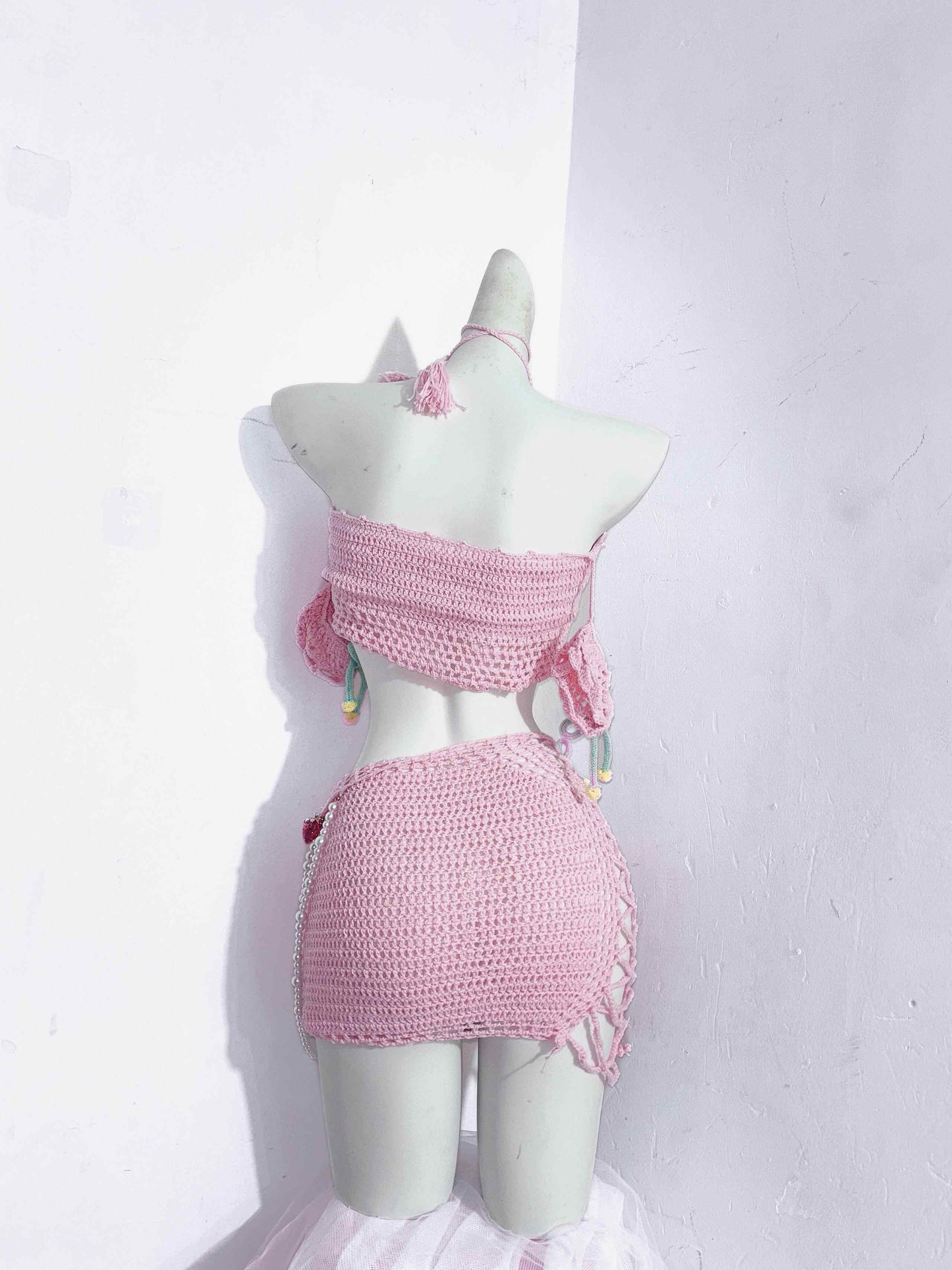 Strawberry Cream Handmade Wool Crochet Pink Coord