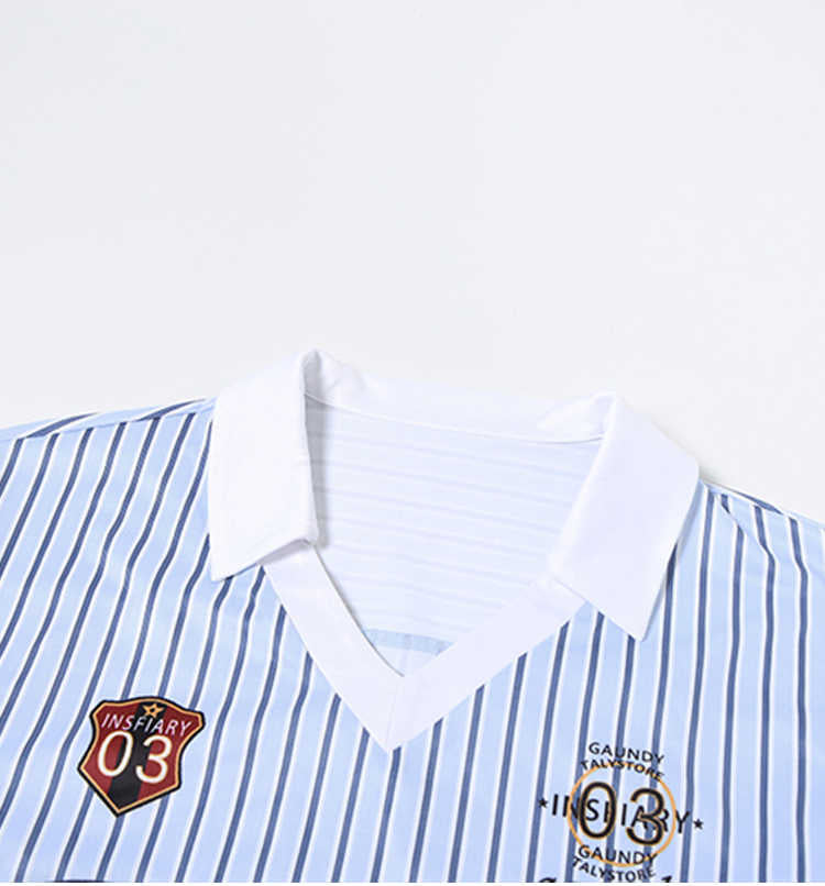 Preppy Sporty Blue Striped Lapel Long-sleeved Shirt