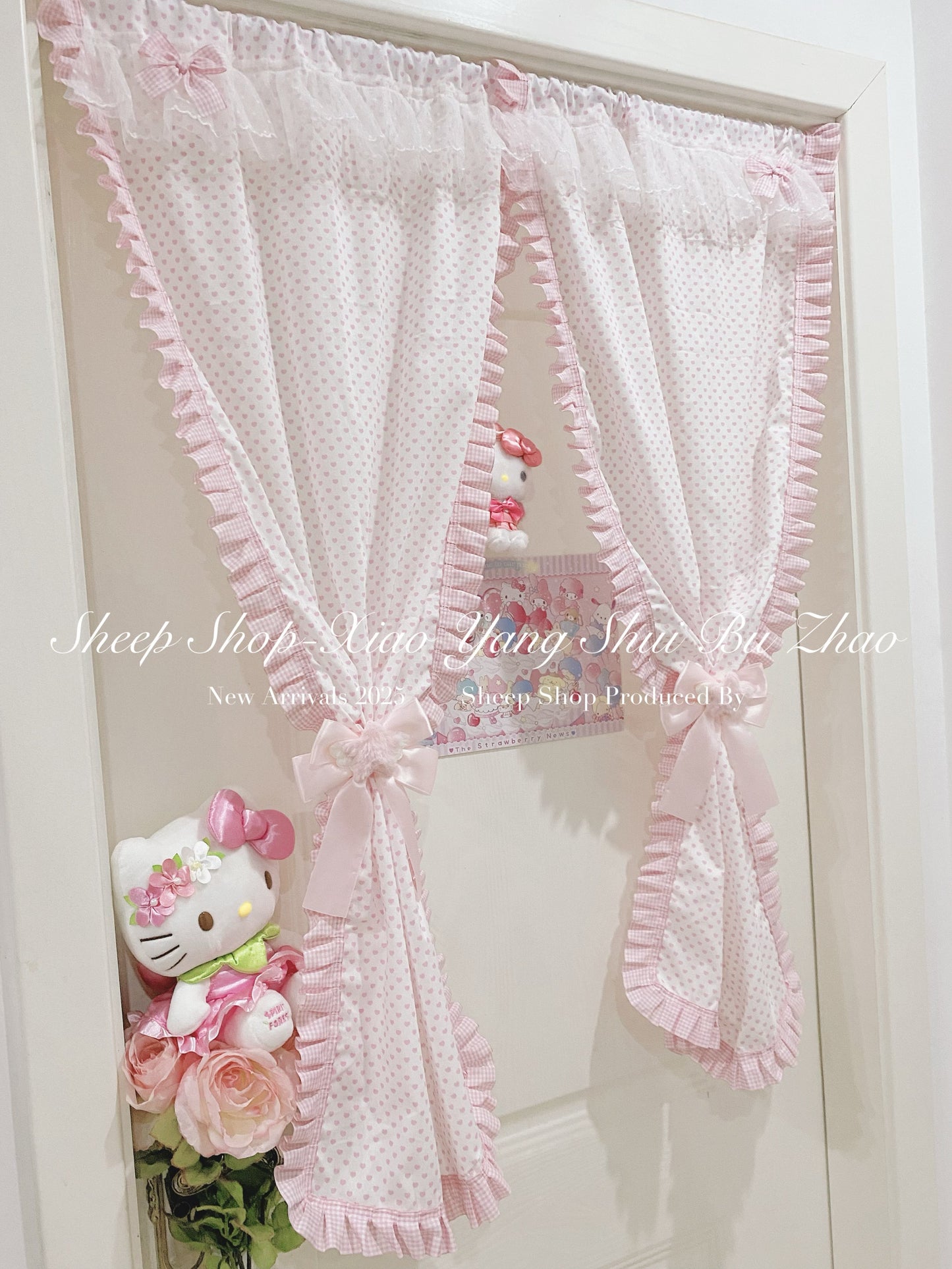 Cute Pink Checkered Lace Curtain