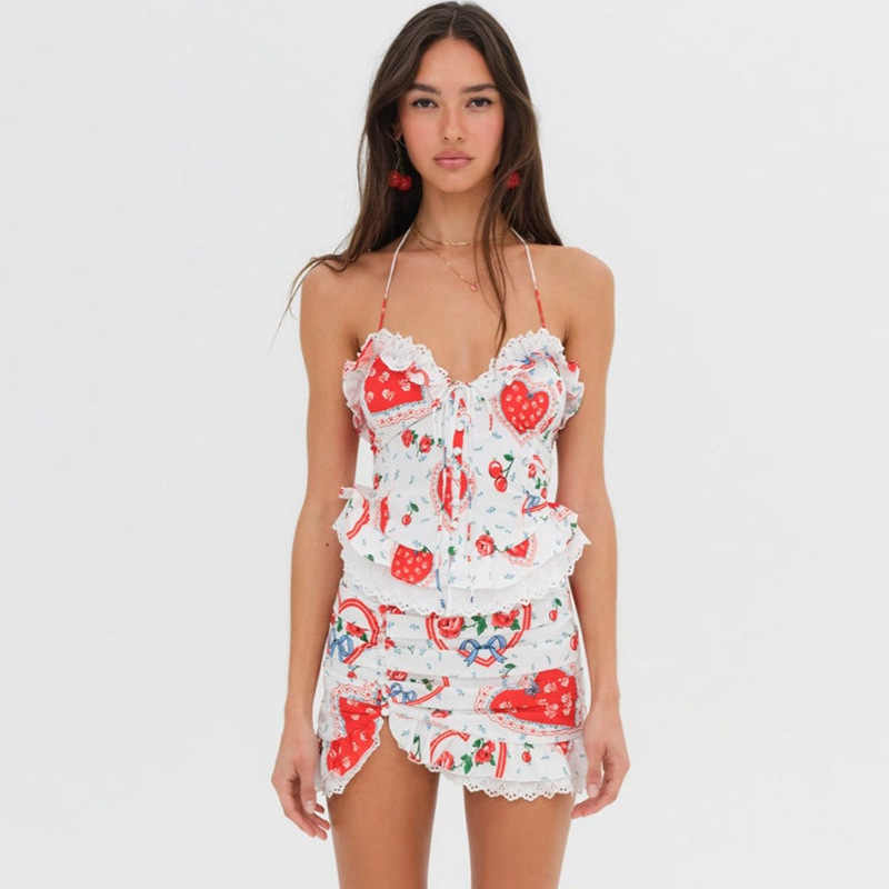 Red Heart Backless Lace Top