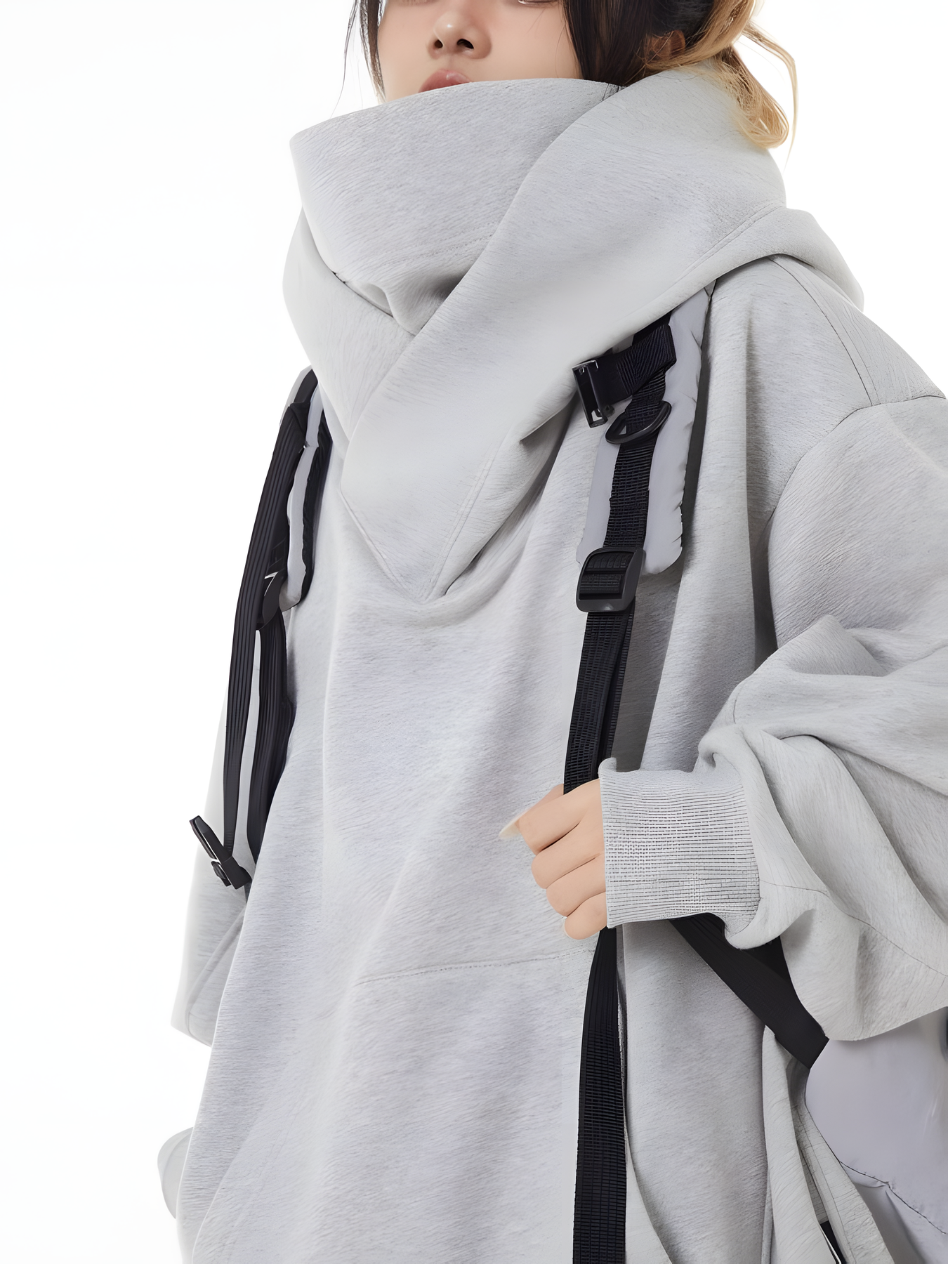 Loose Fit High Neck Hooded Pullover