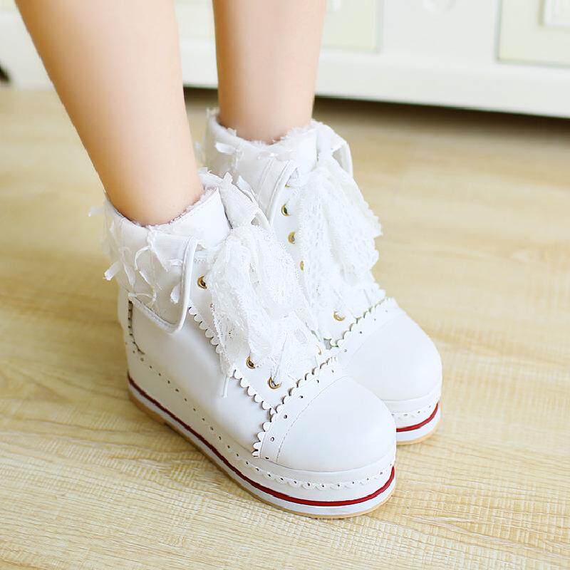 Lace-Up Color-Block Platform Wedge Canvas Sneakers
