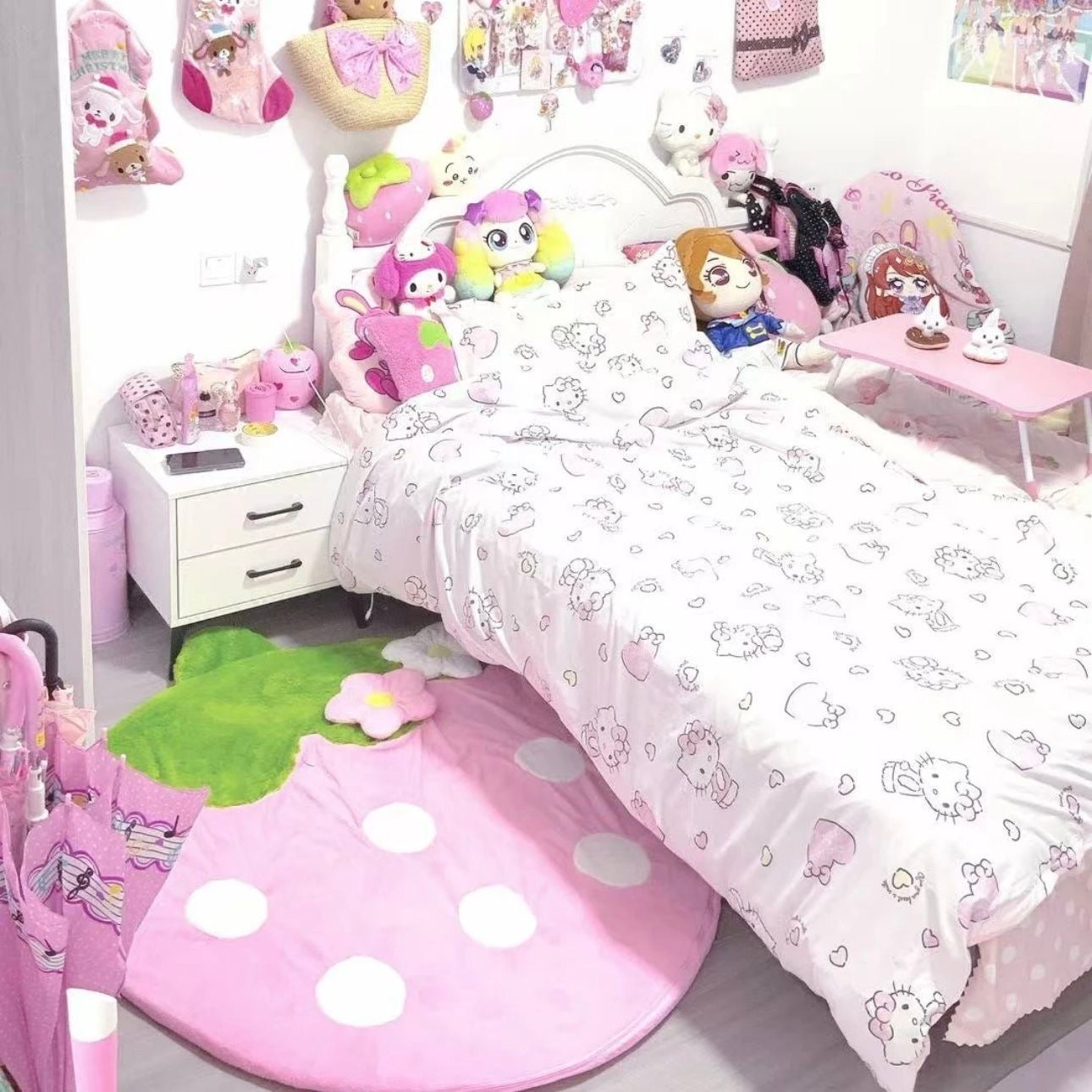 homemade cute strawberry bedside blanket