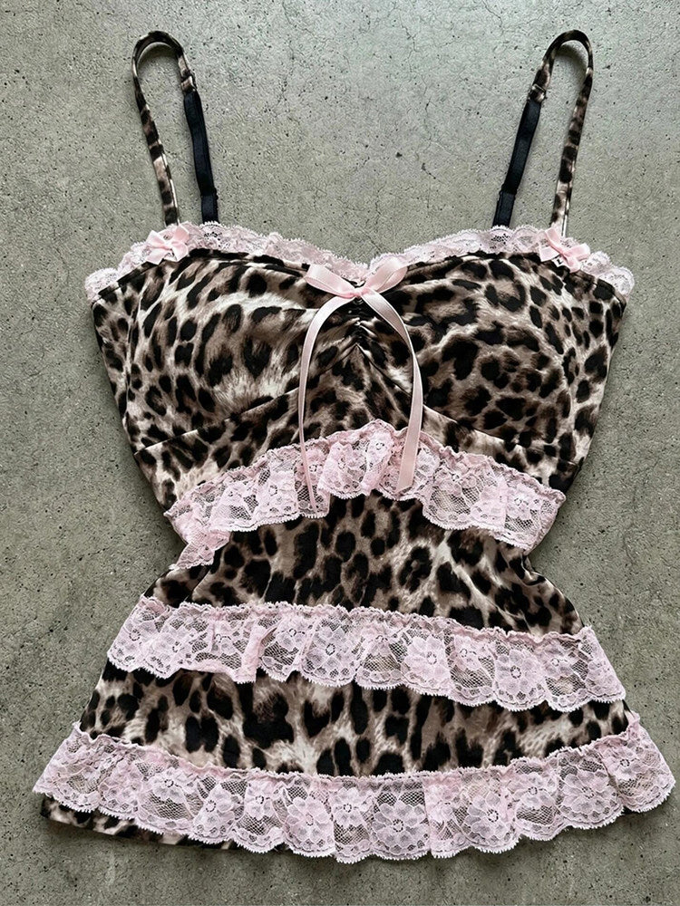 pink lace leopard tank top
