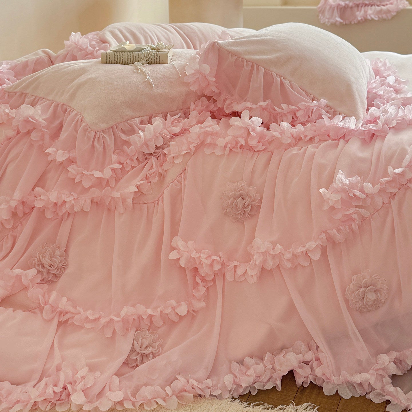 French romantic princess milk velvet sheets four-piece set